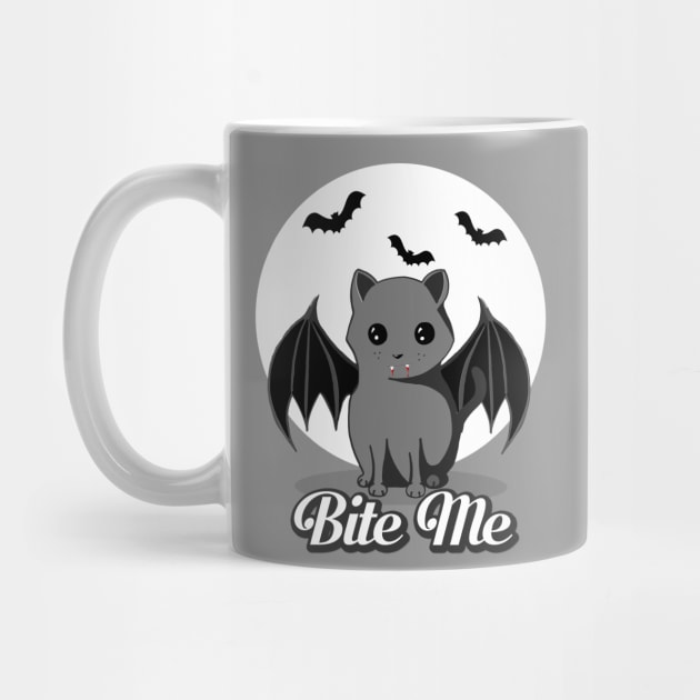 Bite Me Vampire Cat - Halloween Bat Cat by BlueTshirtCO by BlueTshirtCo